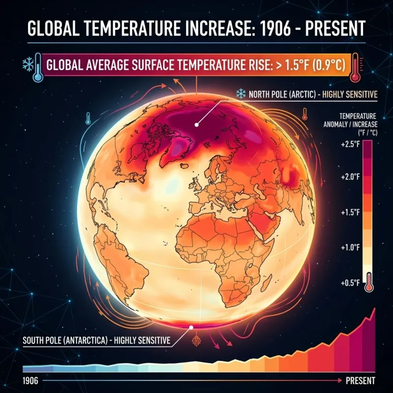 Global Temperature Rise Visualized in Polar Perspective
